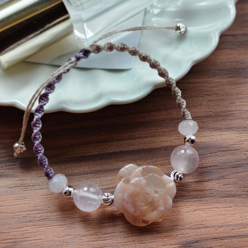 【樱花玛瑙玫瑰水晶双色编织手链 】好人缘up - 手链/手环 - 水晶 粉红色