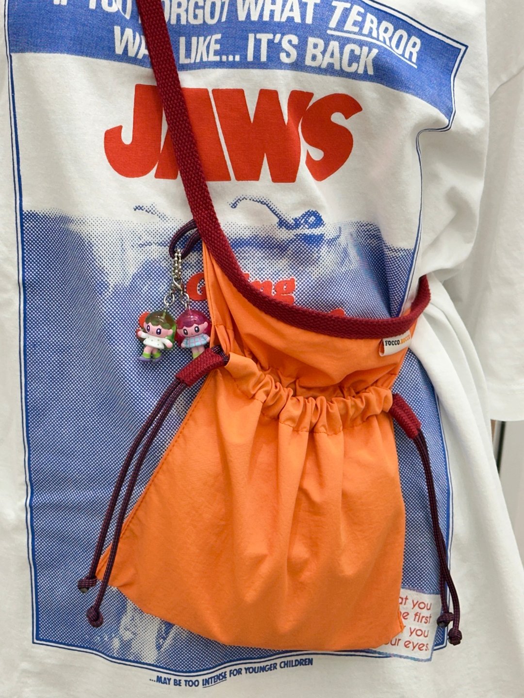 micro drawstring crossbody bag : two - tone (orange) - 束口袋双肩包 - 尼龙 橘色