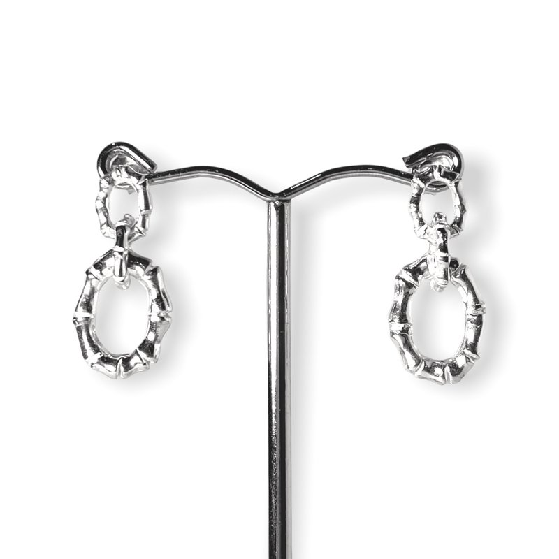 Stud Earrings Handmade Minimalist Style Link Chain 925 Sterling Silver - 耳环/耳夹 - 银 银色