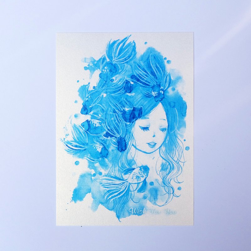 wish for you - 金鱼公主明信片 - 卡片/明信片 - 纸 蓝色