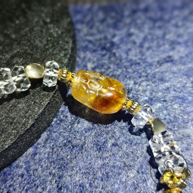 【Dream Crystal Art】浮金岁月 - 黄水晶貔貅角切白水晶细版手串 - 手链/手环 - 水晶 黄色