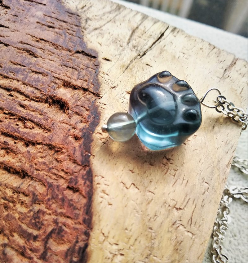 (A222) 喵星人肉球萤石  925纯银颈链 - 项链 - 宝石 蓝色