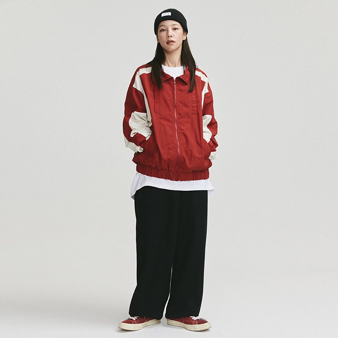 MOKACME 20FW 复古拼色运动风衣情侣装 - 男装外套 - 尼龙 红色