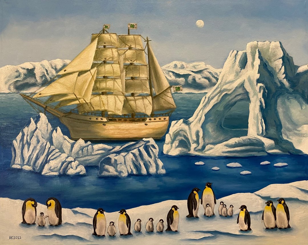 企鹅的世界，原创油画，布面油画，南极洲旅行，自然 - 墙贴/壁贴 - 其他材质 多色