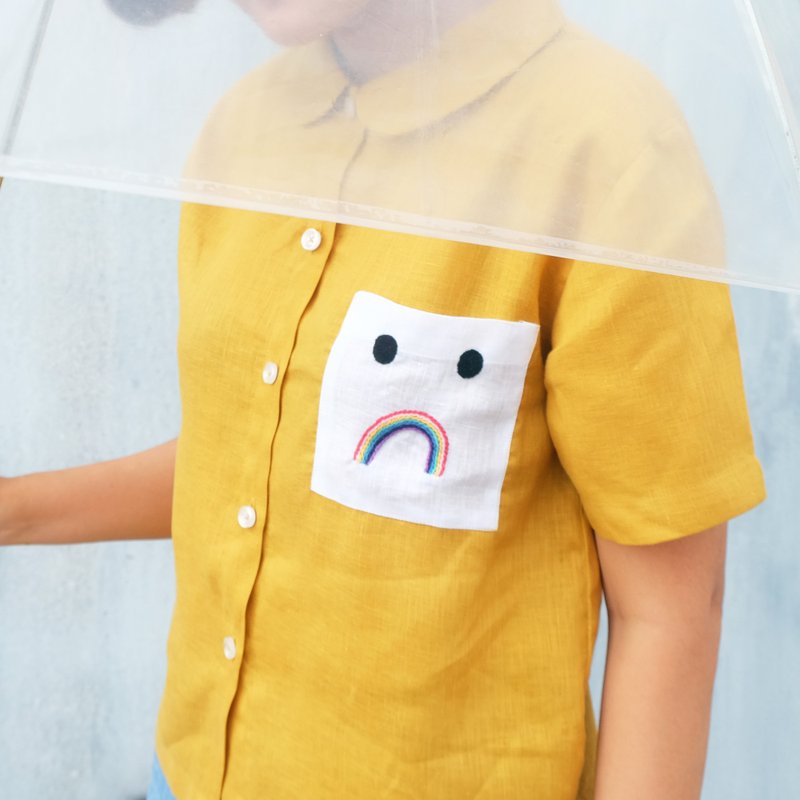 Unhappy Rainbow Pocket Shirt - 女装衬衫 - 棉．麻 黄色