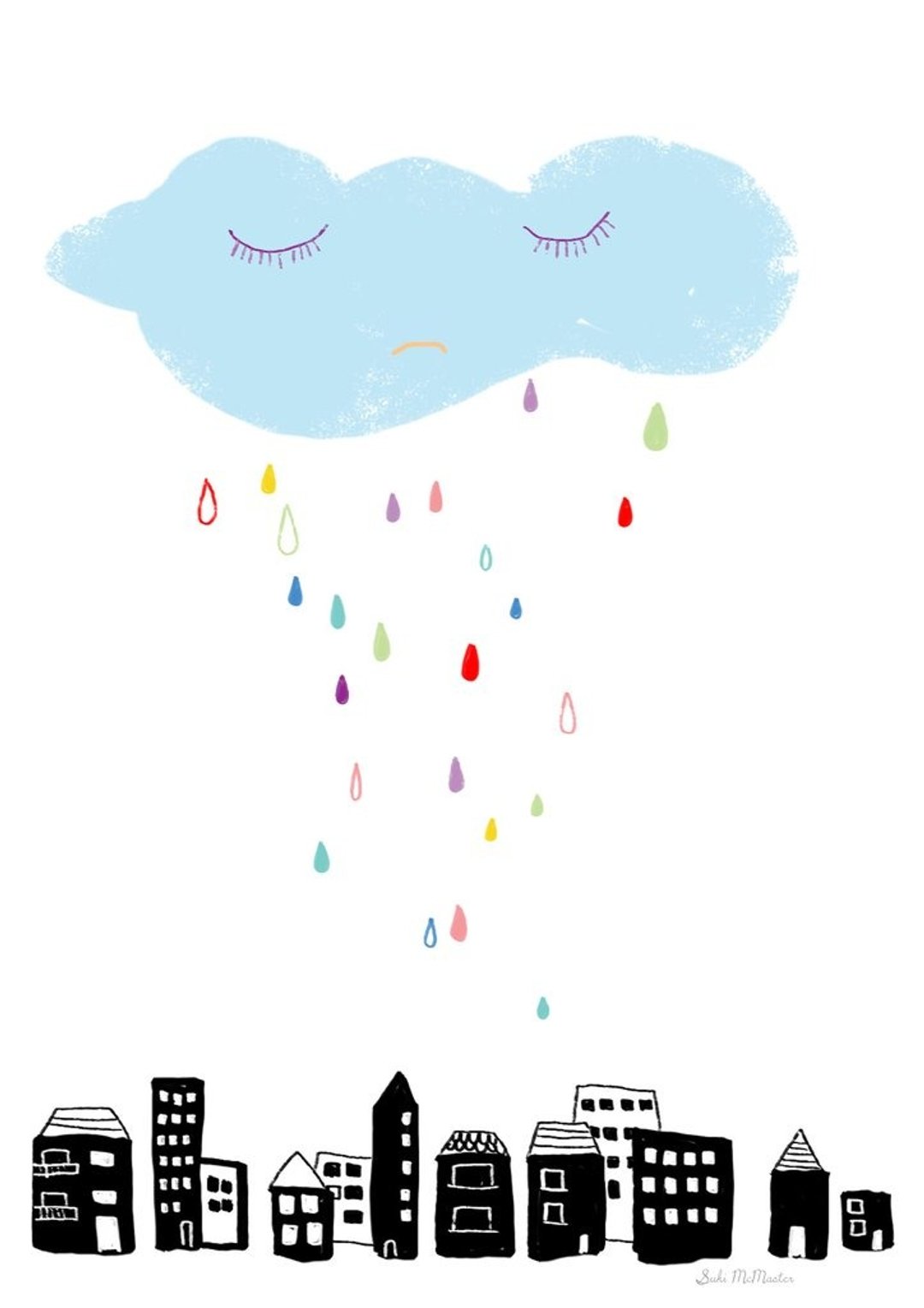插画原作 - 彩虹雨和云 - 墙贴/壁贴 - 纸 多色