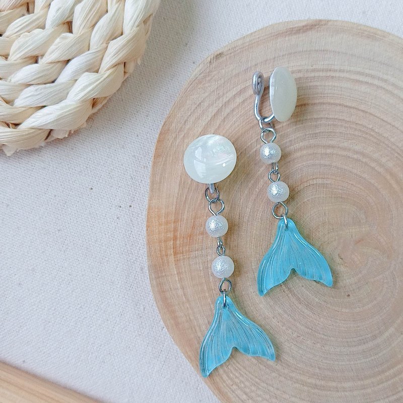 耳针 / 耳夹 极光鱼尾 - 耳环/耳夹 - 其他材质 蓝色