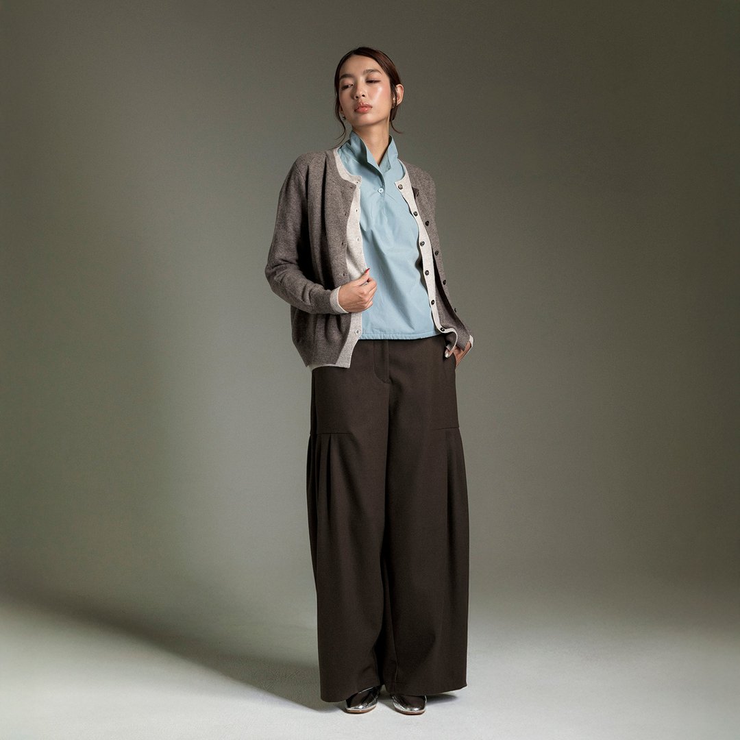 风琴低位拼接百折宽裤 - 女装长裤 - 其他材质 咖啡色