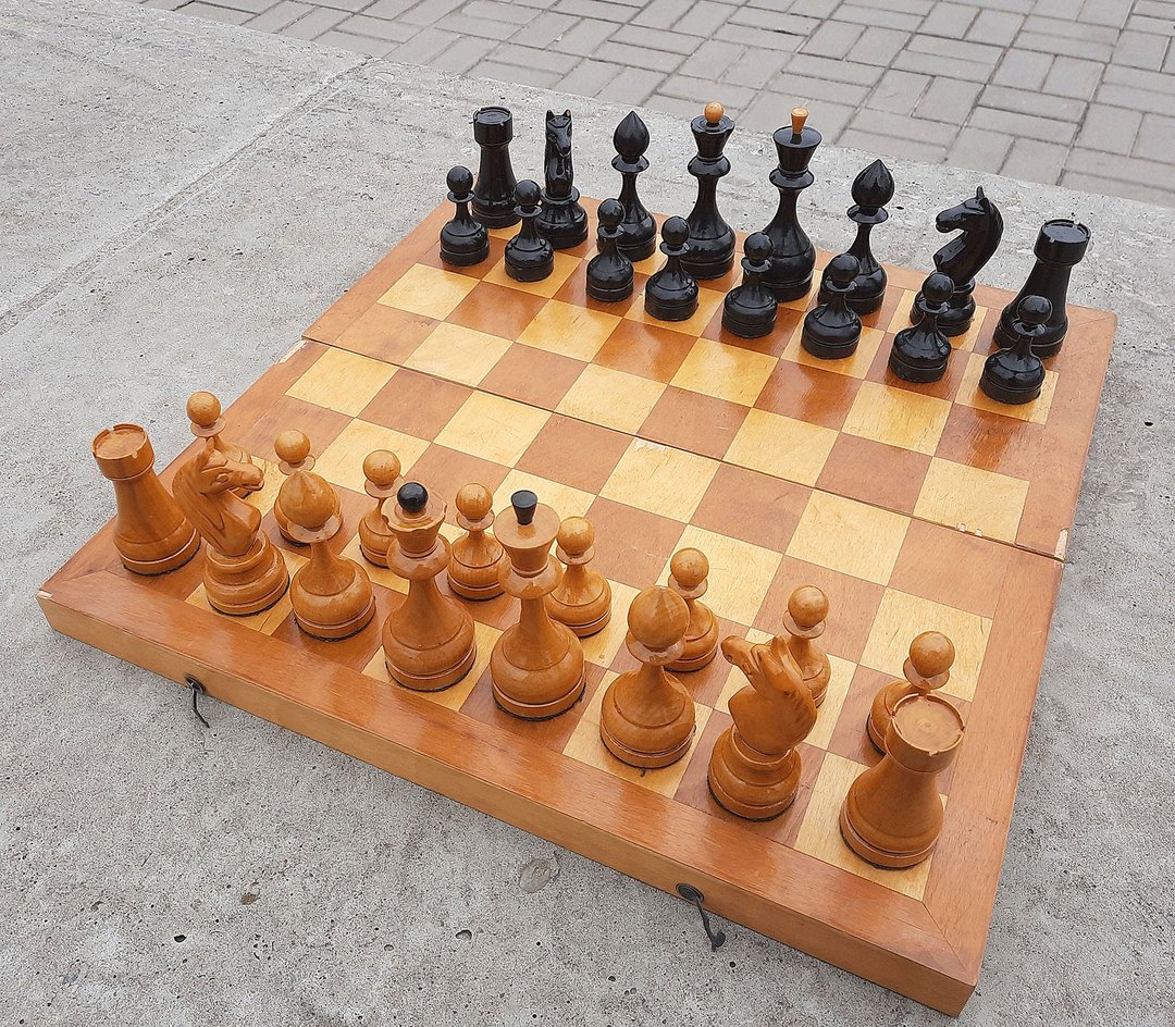 苏联经典莫斯科国际象棋套装中型 - 1960 年代复古加重国际象棋套装 - 桌游/玩具 - 木头 