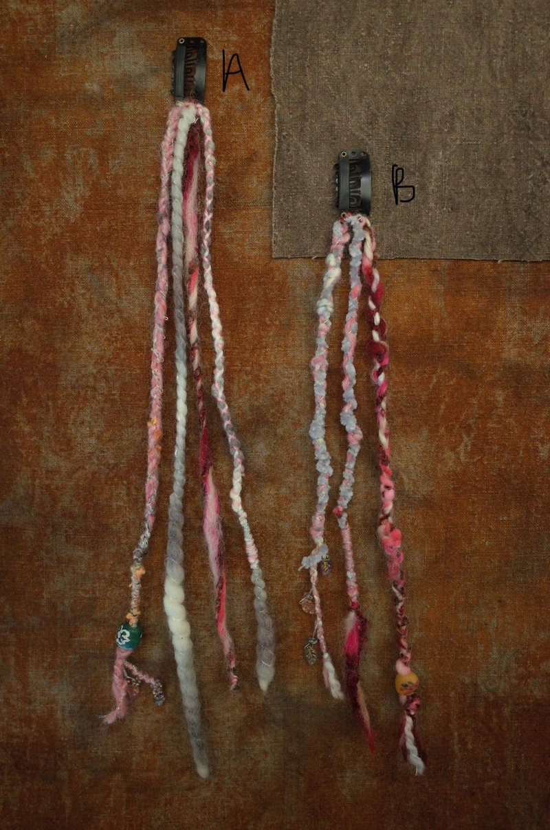 Gypsy hair Clip 穿戴式脏辫 发夹发片 (pink/grey) - 发饰 - 羊毛 粉红色