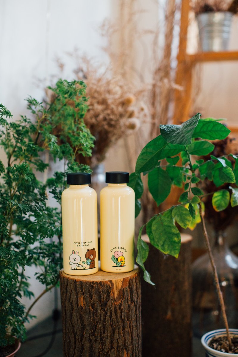 LINE FRIENDS 限量联名环保瓶 - 奶油色 500ml - 水瓶/水壶 - 不锈钢 黄色