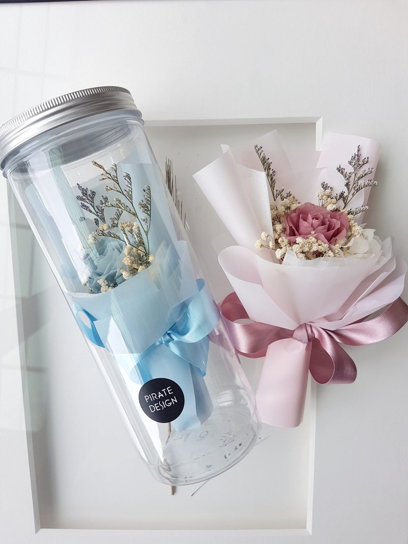 海藏设计│浪漫粉系。永生玫瑰花罐 /附小卡/永生花束/干燥花 - 摆饰 - 植物．花 多色