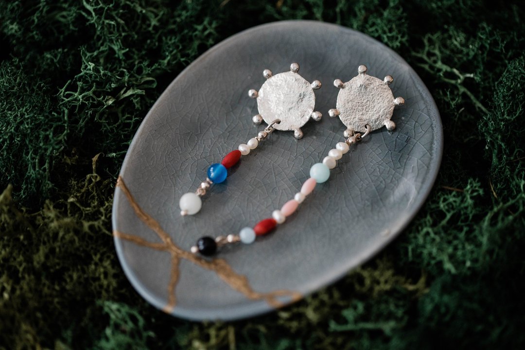 【Midudu Jewelry Lab】海浪赐予的宝藏耳环 - 耳环/耳夹 - 银 多色