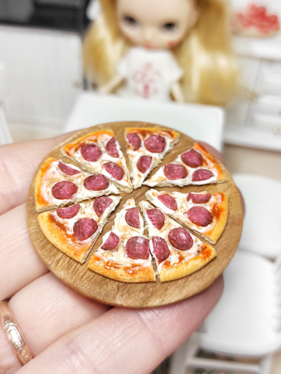 1 slice of pizza for dolls - realistic pizza size 1 12, 1 6 scale, miniature - 玩偶/公仔 - 粘土 