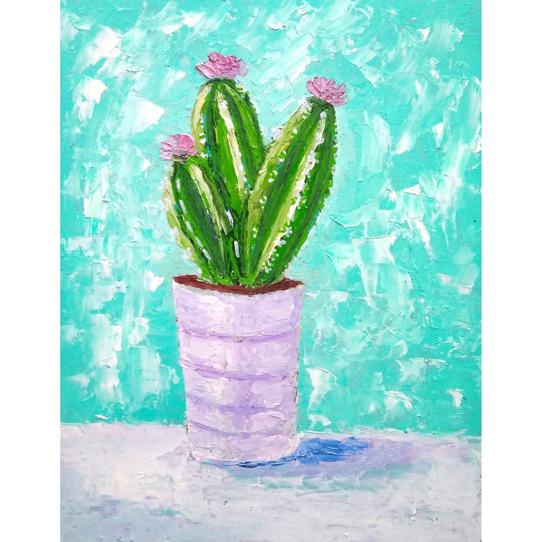 仙人掌原创绘画、花墙艺术、花卉艺术品、女士礼物 - 海报/装饰画/版画 - 其他材质 多色