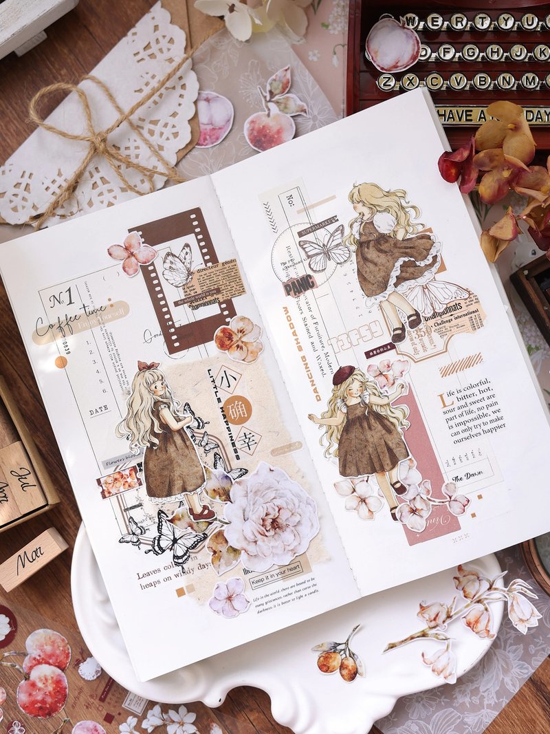 童话之森  复古可爱人物 PET 和纸胶带 - 纸胶带 - 纸 卡其色