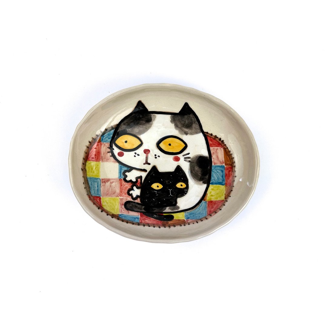 Nice Little Clay 椭圆盘 可爱猫 0302-63 - 盘子/餐盘/盘架 - 陶 白色