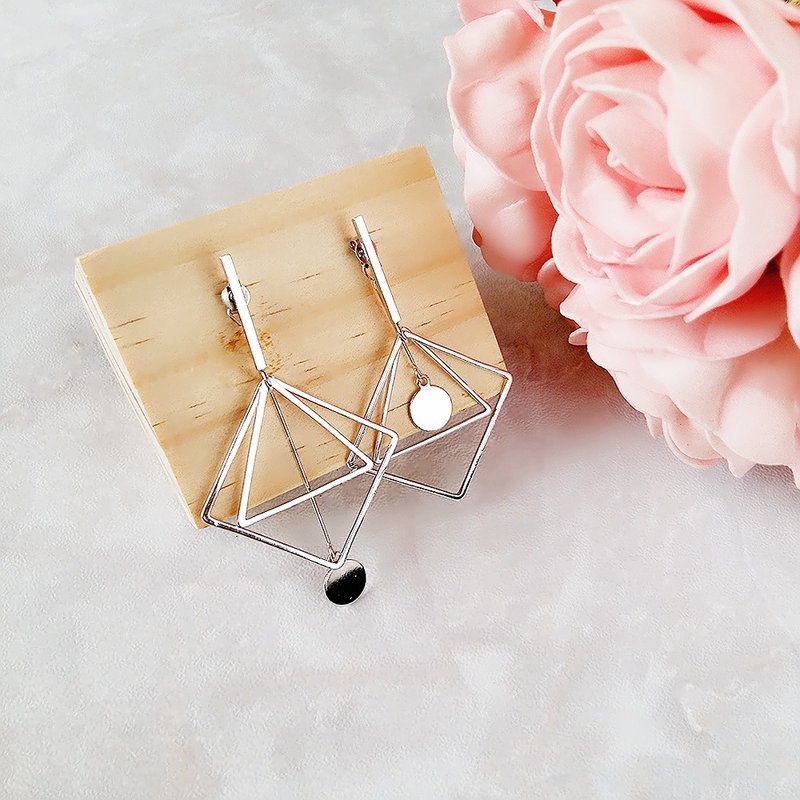 简约几何混搭形状个性不对称耳环  - 耳环/耳夹 - 其他金属 银色