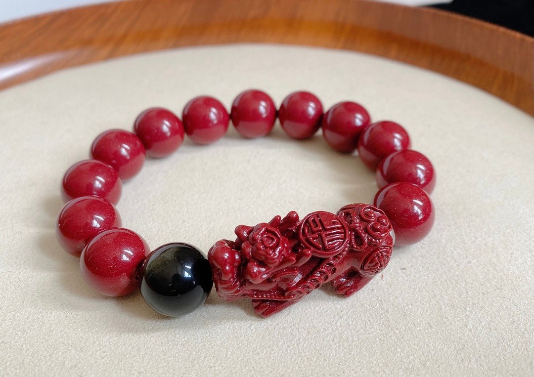 天然原矿朱砂 紫金砂貔貅手链精品 手工打磨工艺  搭配招财貔貅 - 手链/手环 - 宝石 