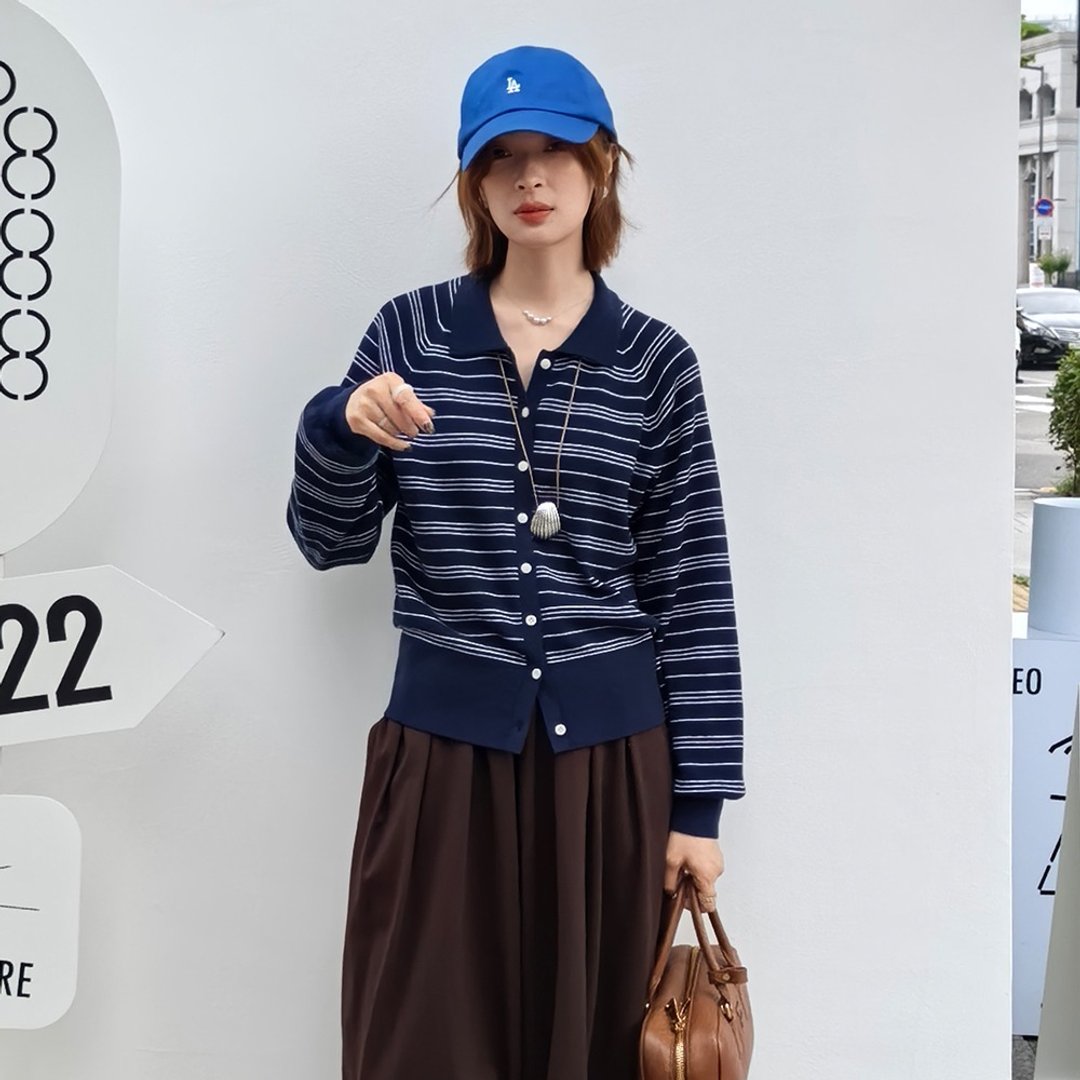翻领泡泡袖开衫|针织衫|秋款|Sora-1908 - 女装针织衫/毛衣 - 羊毛 