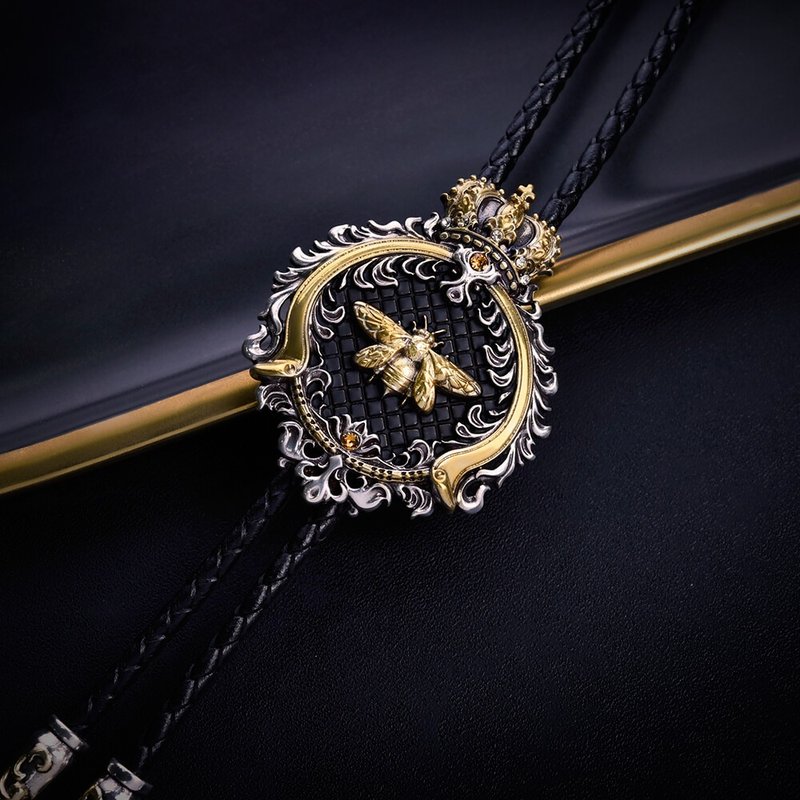 贵族蜂芒 保罗领带 Bolo Tie 真皮 皮革项链 皮绳领带 长项链 - 领带/领带夹 - 真皮 金色