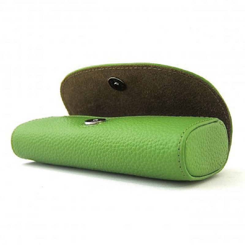 坚硬耐用眼镜盒眼镜盒太阳眼镜老花眼镜硬盒卧式磁力闭合可爱真皮牛皮压花皮革 - 眼镜盒/眼镜布 - 真皮 绿色