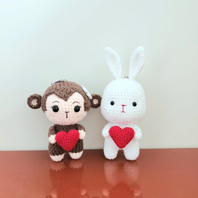 情人节对偶 兔兔及小猴子玩偶 两只一组 - 玩偶/公仔 - 棉．麻 白色