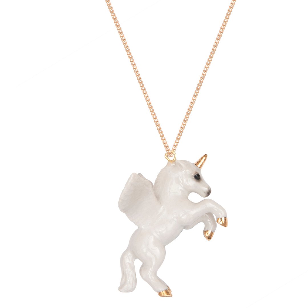 AndMary 手绘瓷项链-白独角兽 礼盒包装 Flying White Unicorn - 项链 - 瓷 白色