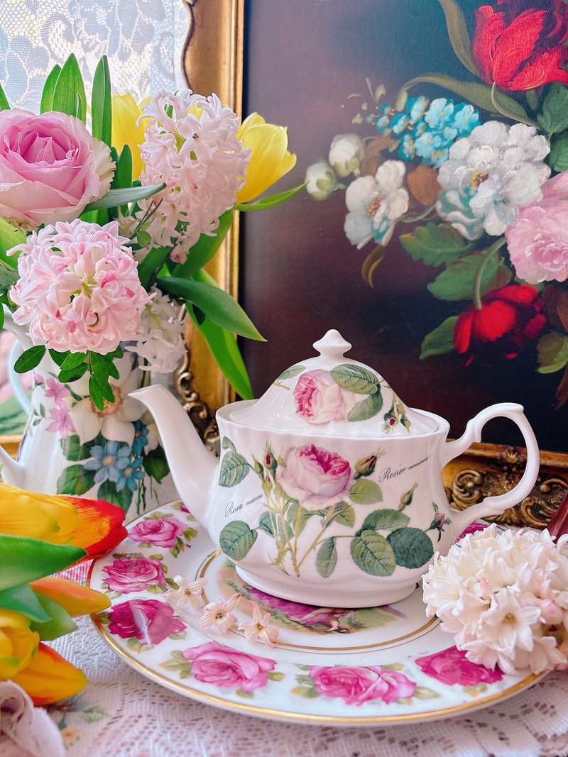 1996 年英国制玫瑰园图腾英国玫瑰下午茶花茶壶 骨瓷壶 茶壶库存 - 茶具/茶杯 - 瓷 
