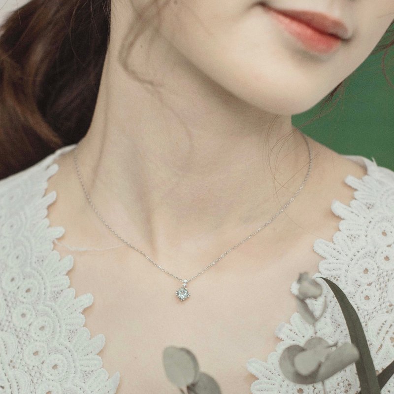 蓝托帕石925纯银简约风格项链 - 项链 - 宝石 银色