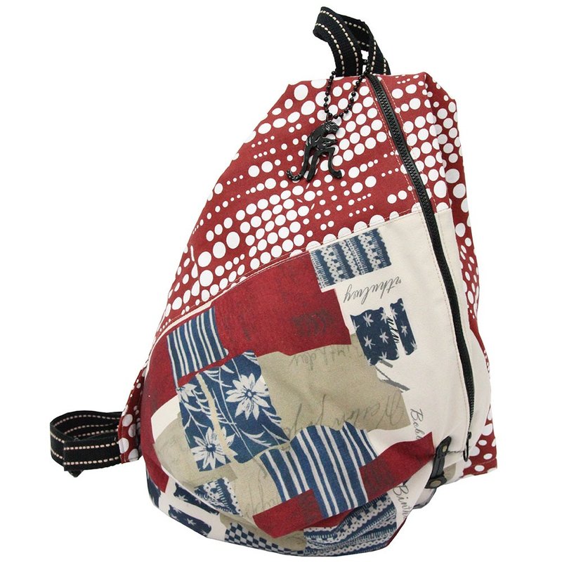 【Is Marvel】精典红白点拼接三角手提后背包 - 后背包/双肩包 - 棉．麻 红色