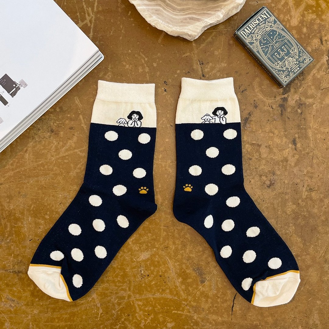 polka dot socks - 袜子 - 棉．麻 蓝色