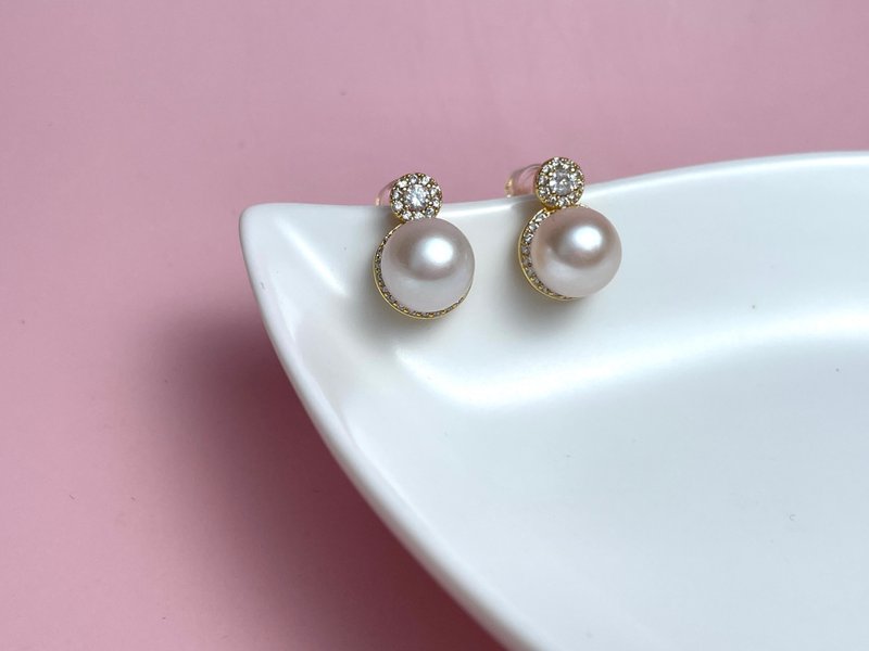 天然淡水珍珠 强光 高亮 纯银 耳环 - 耳环/耳夹 - 珍珠 白色