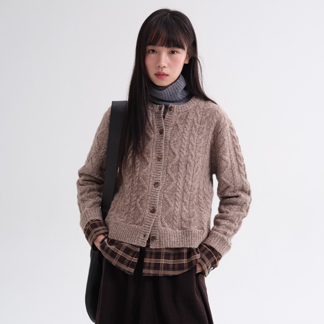 拼接假两件针织开衫|针织衫|冬款|Sora-2043 - 女装针织衫/毛衣 - 其他人造纤维 多色
