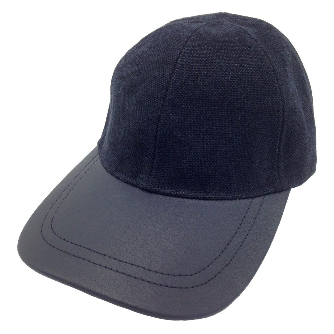 Canvas Stonewash Baseball Cap, Genuine leather brim, Color Black - 帽子 - 棉 黑色