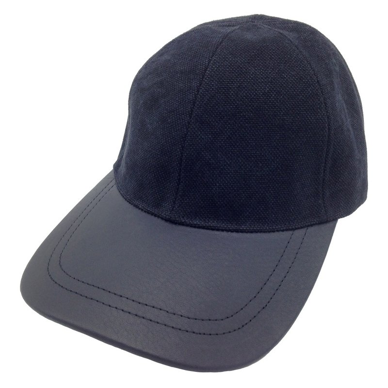 Canvas Stonewash Baseball Cap, Genuine leather brim, Color Black - 帽子 - 棉．麻 黑色