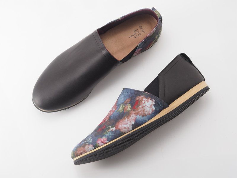 出清 - 爱花轻便鞋 - men's - 男款休闲鞋 - 棉．麻 黑色