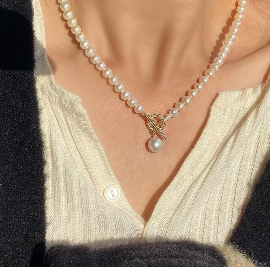 YuanPearl天然極光近圓正反兩戴珍珠項鍊法式氣質通勤百搭款項鍊 - 项链 - 珍珠 白色