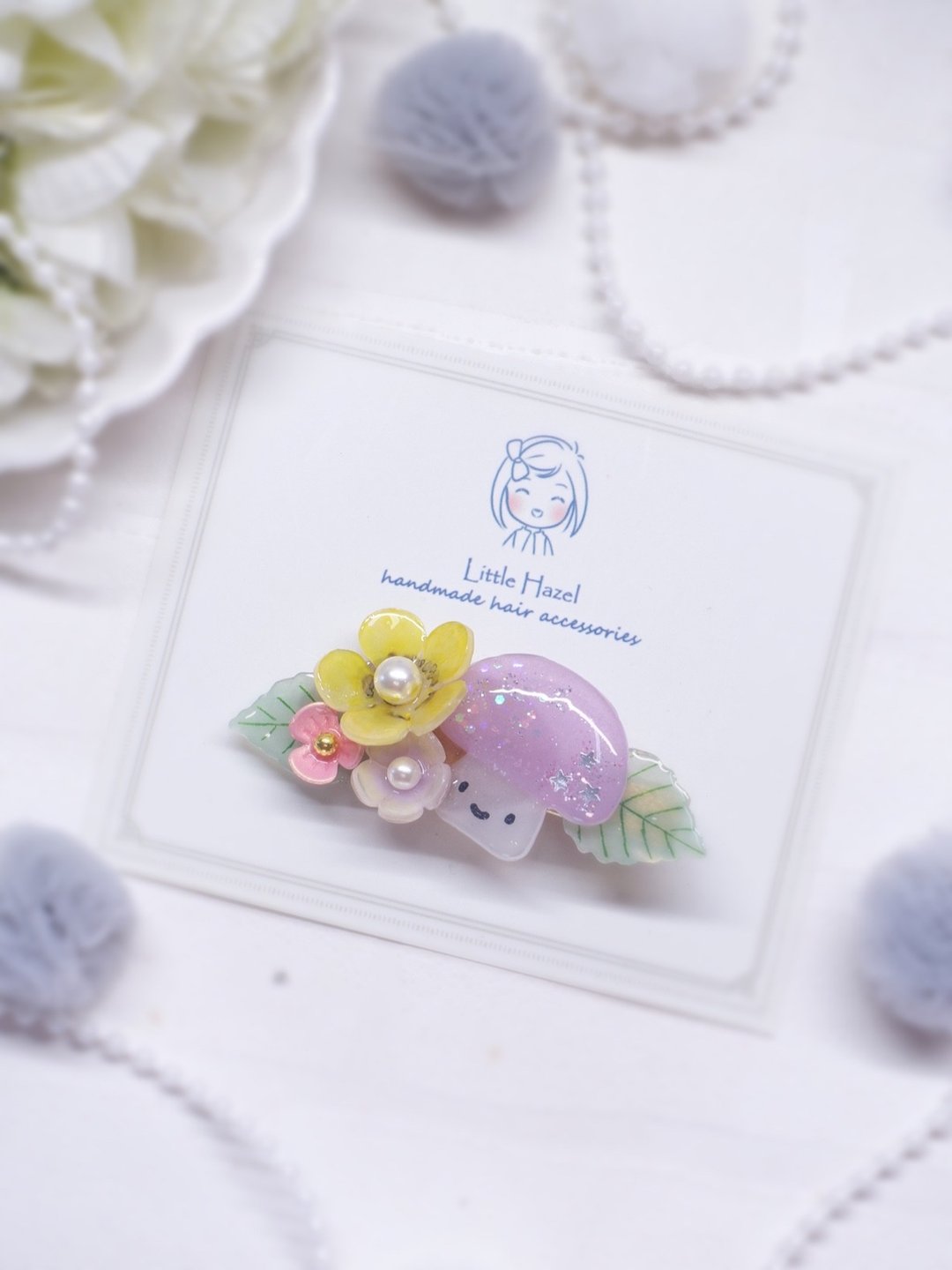 小蘑菇发夹 热缩片手绘滴胶  UV Resin Hair Clip - 发饰 - 其他材质 