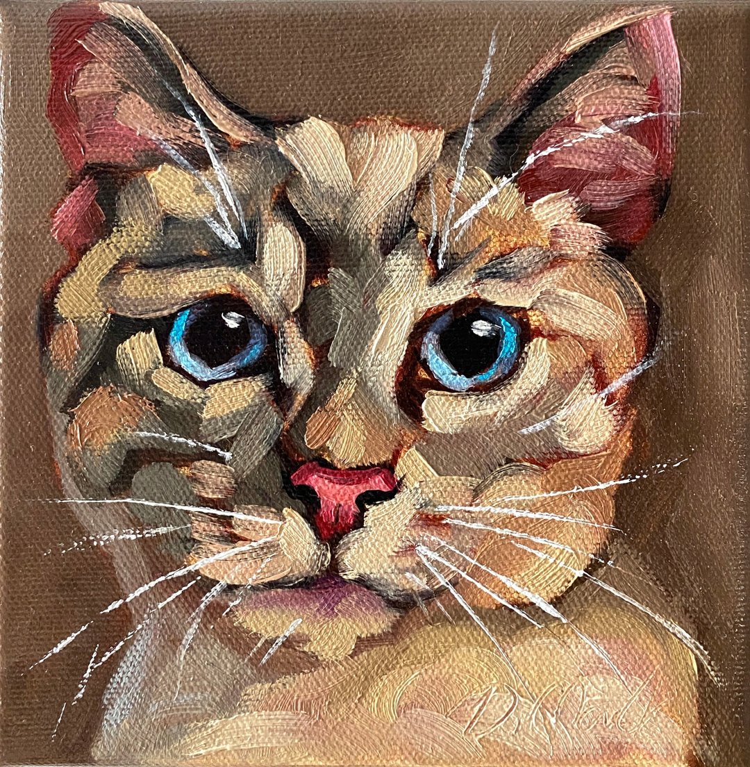 猫肖像画原创宠物艺术品油画 6x6 英寸动物壁画小猫画 - 墙贴/壁贴 - 木头 