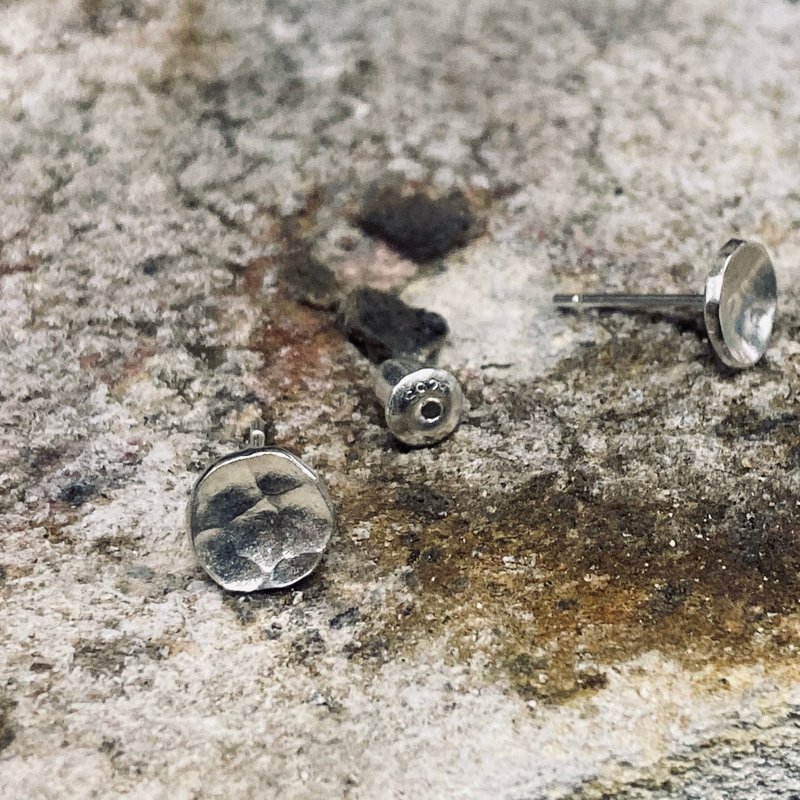 E18款-纯银耳针-水波纹路造型999银针(1对)-可敲字-定制耳针 - 耳环/耳夹 - 纯银 银色