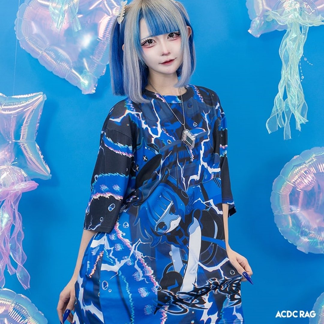 深海冒险电子印花短袖T恤ACDC RAG台湾代理JA0743 - 女装 T 恤 - 其他材质 蓝色