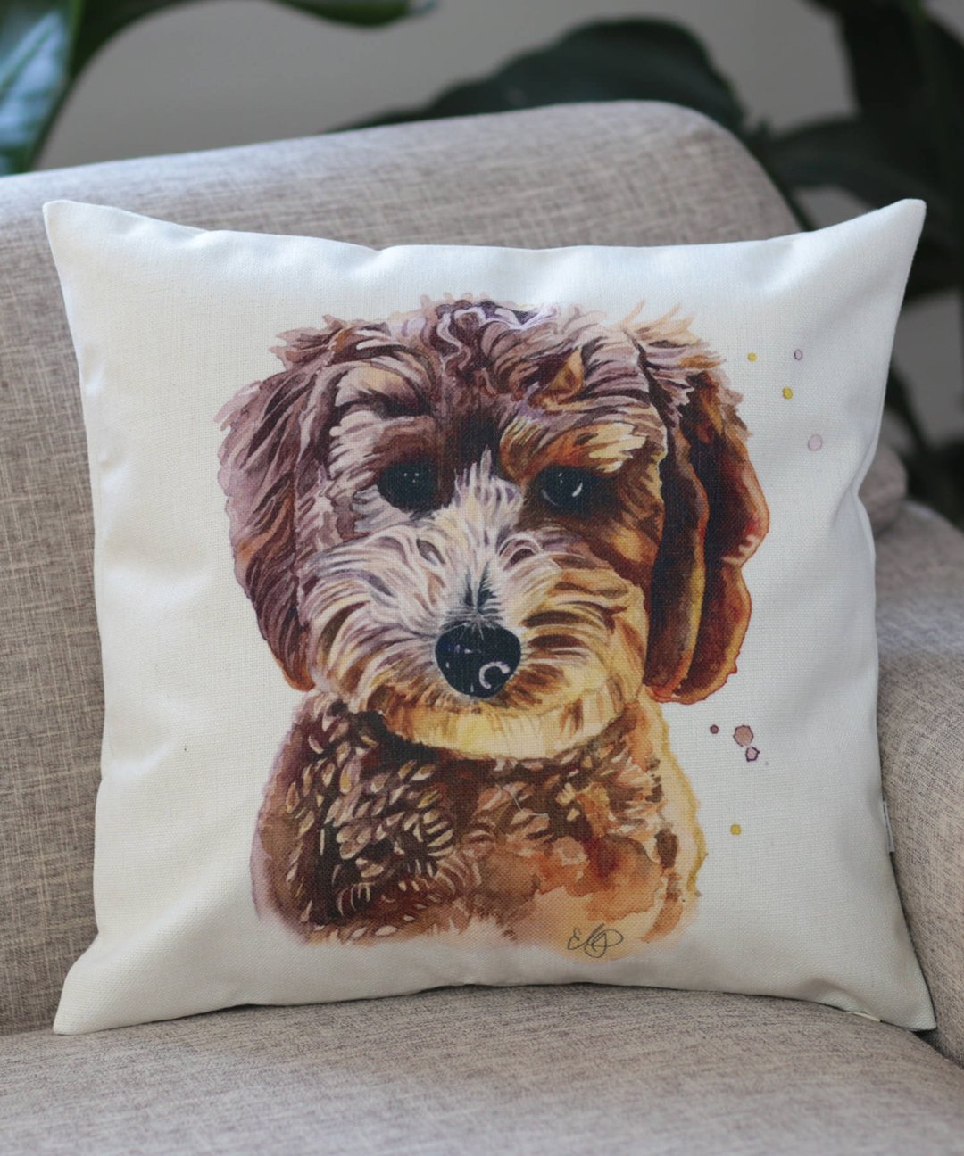 Jubilee超人气设计款 亚麻布抱枕套 宠物图案 贵宾犬 45×45cm - 枕头/抱枕 - 棉 多色