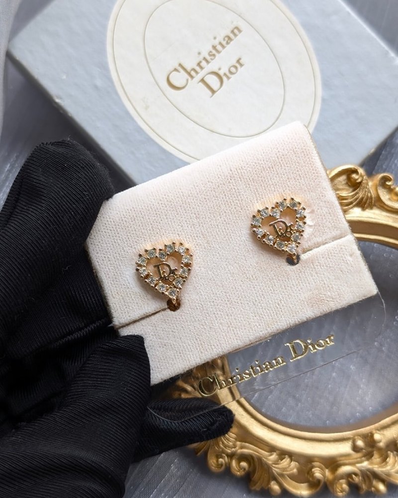Vintage Dior 闪石甜心耳夹 - 耳环/耳夹 - 贵金属 金色
