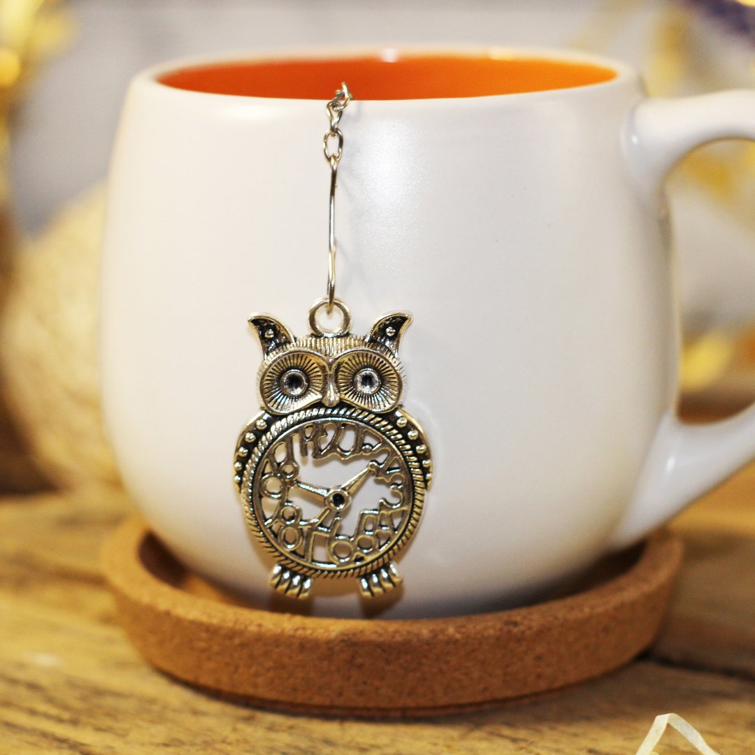 Owl tea ball infuser for herbal tea, Tea infuser charm owl, Tea Strainer owl - 茶具/茶杯 - 不锈钢 银色
