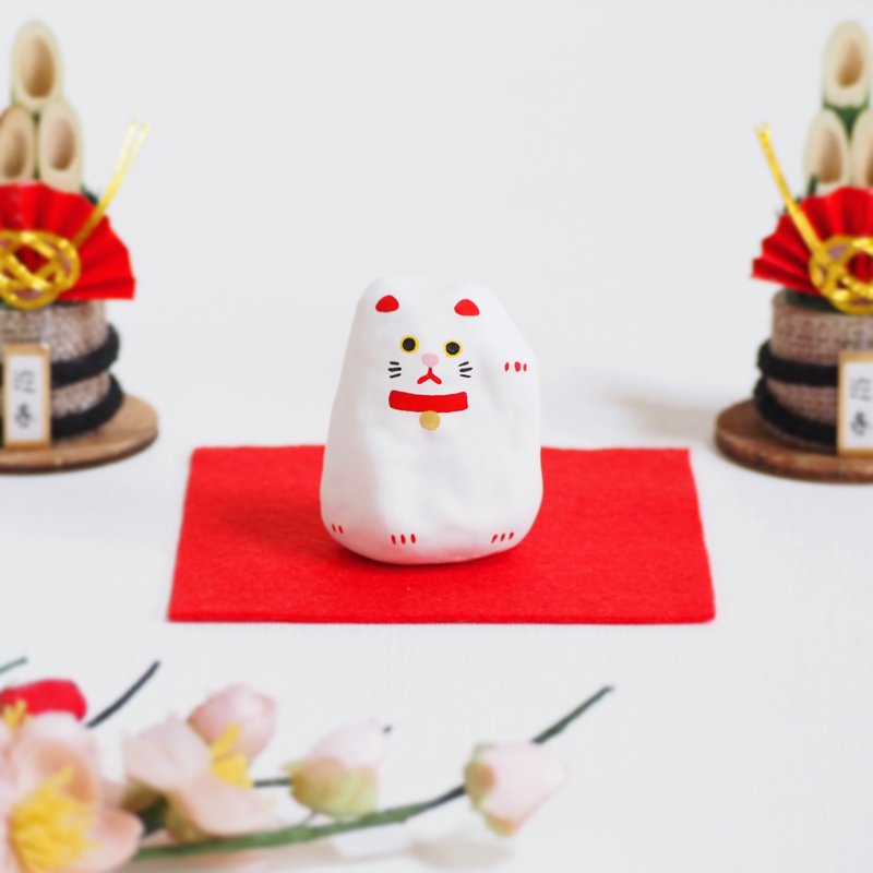 Papier-mache beckoning cat left hand - 摆饰 - 纸 白色