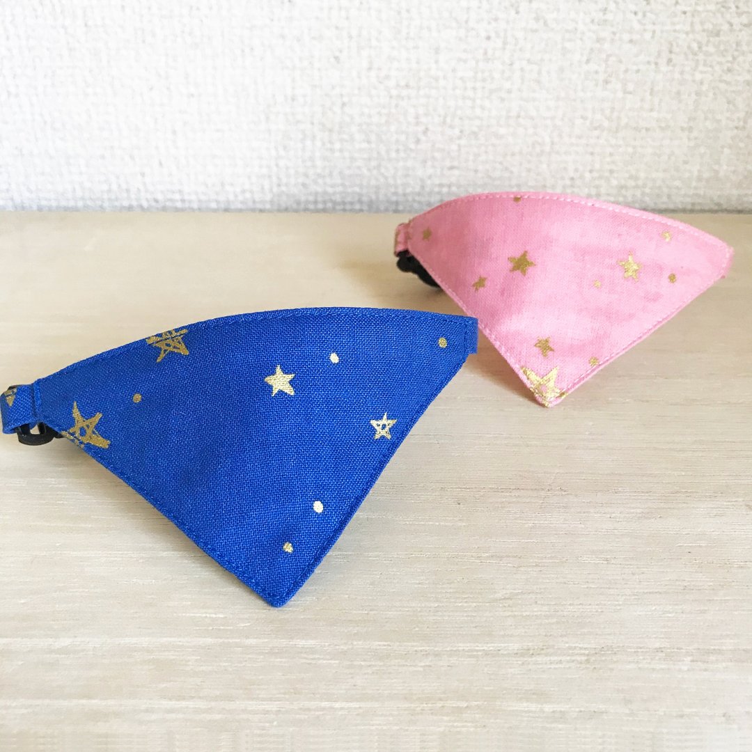 Shining Star Pattern Cat Bandana Collar Safety Buckle Safety Collar - 项圈/牵绳 - 棉 蓝色