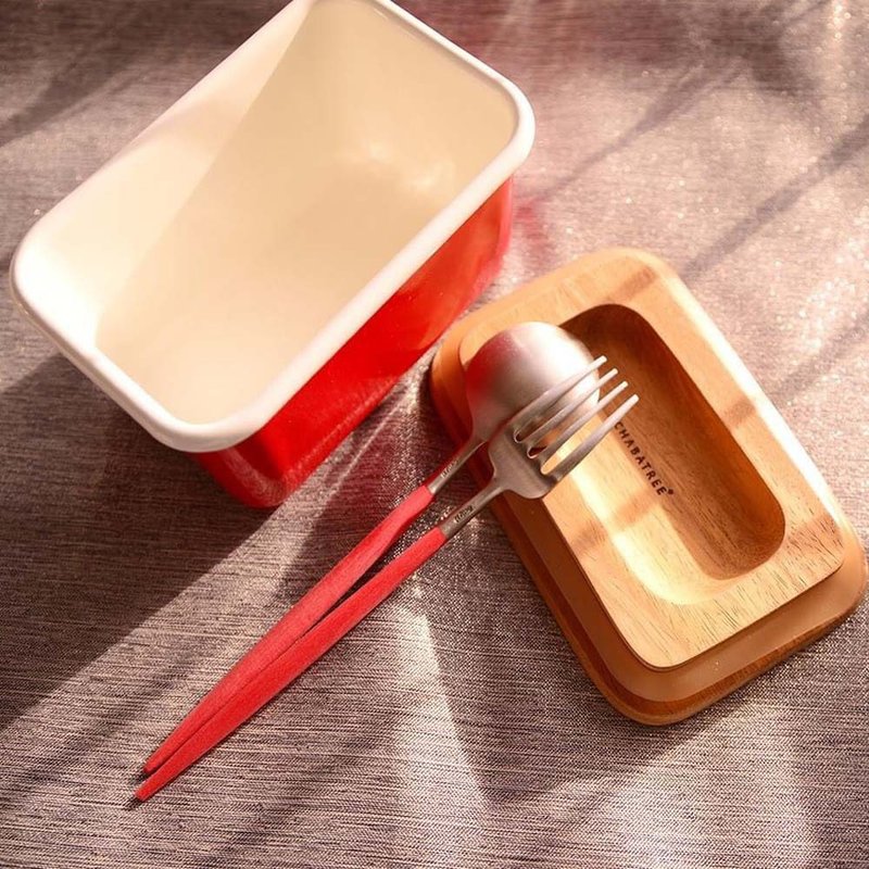 | 便当族注意 | Chabatree珐琅密封盒 + 点心叉匙-3入一组 - 餐刀/叉/匙组合 - 不锈钢 多色