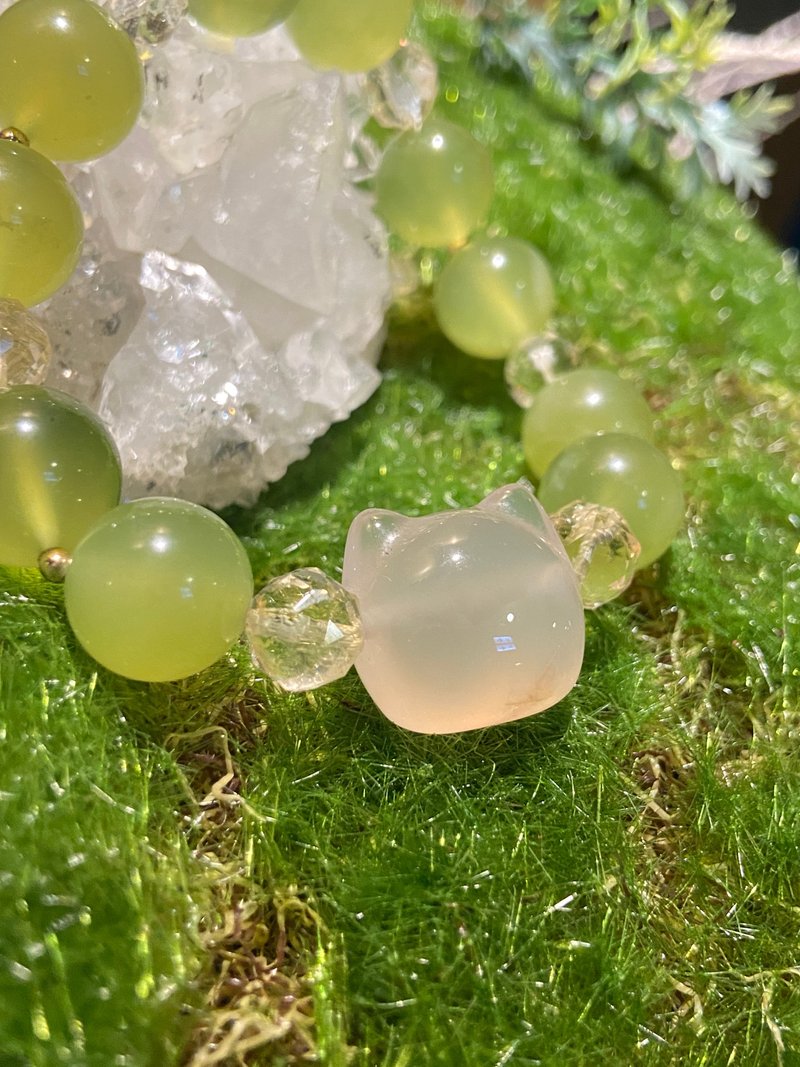 森之猫 | 岫玉 玛瑙 黄水晶手链 - 手链/手环 - 水晶 绿色