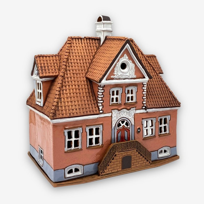 SOLO欧洲家居-手工陶瓷小屋 烛台 18cm 爱沙尼亚系列 - 蜡烛/烛台 - 陶 橘色